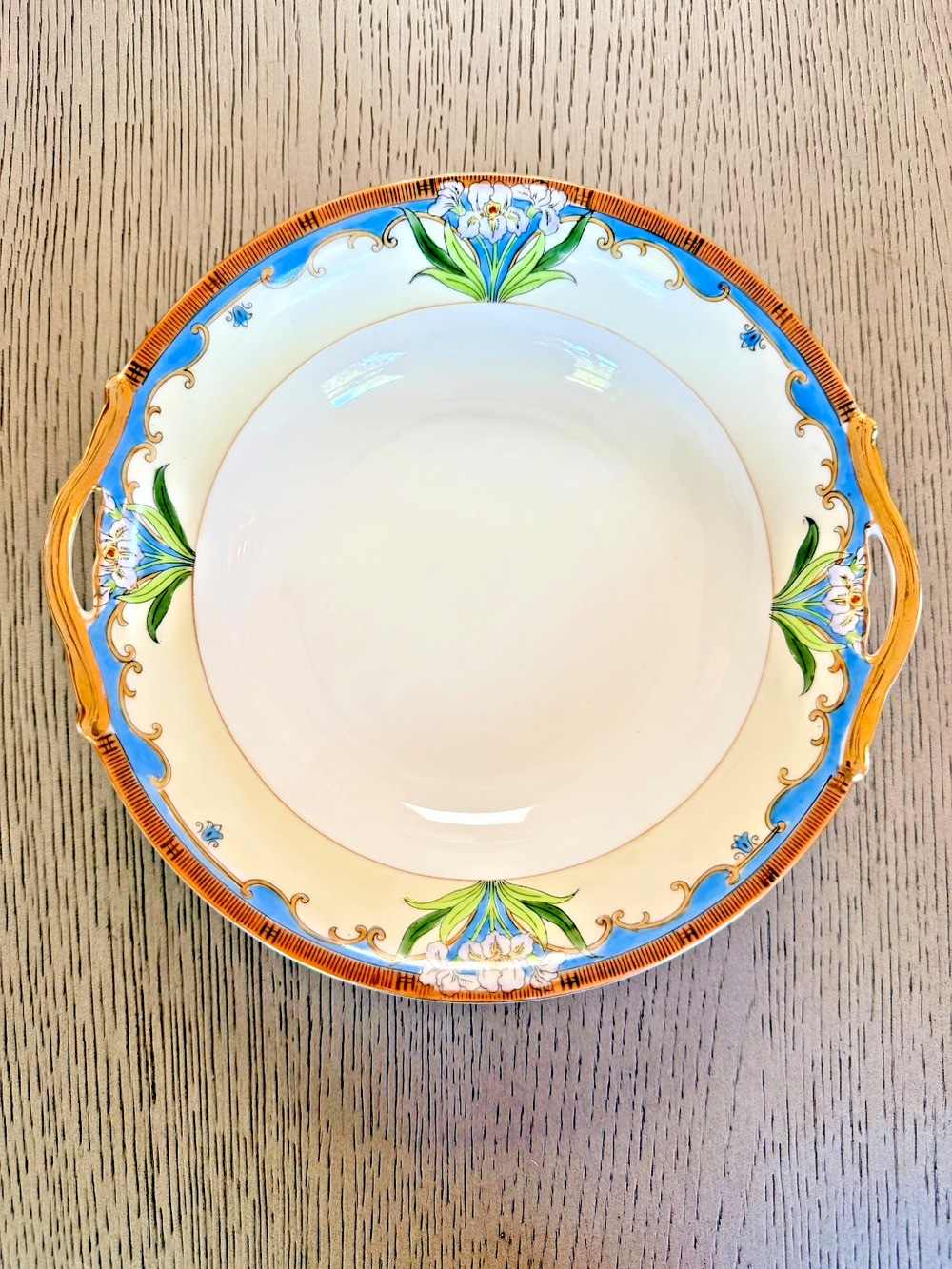 Antique 1920s Art Deco Noritake M Wreath Handled Serving Bowl Floral Gold Japan